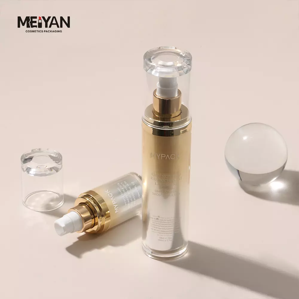 MYPACK custom refillable acrylic plastic cosmetic airless lotion bottle with round cap 15ml 30ml