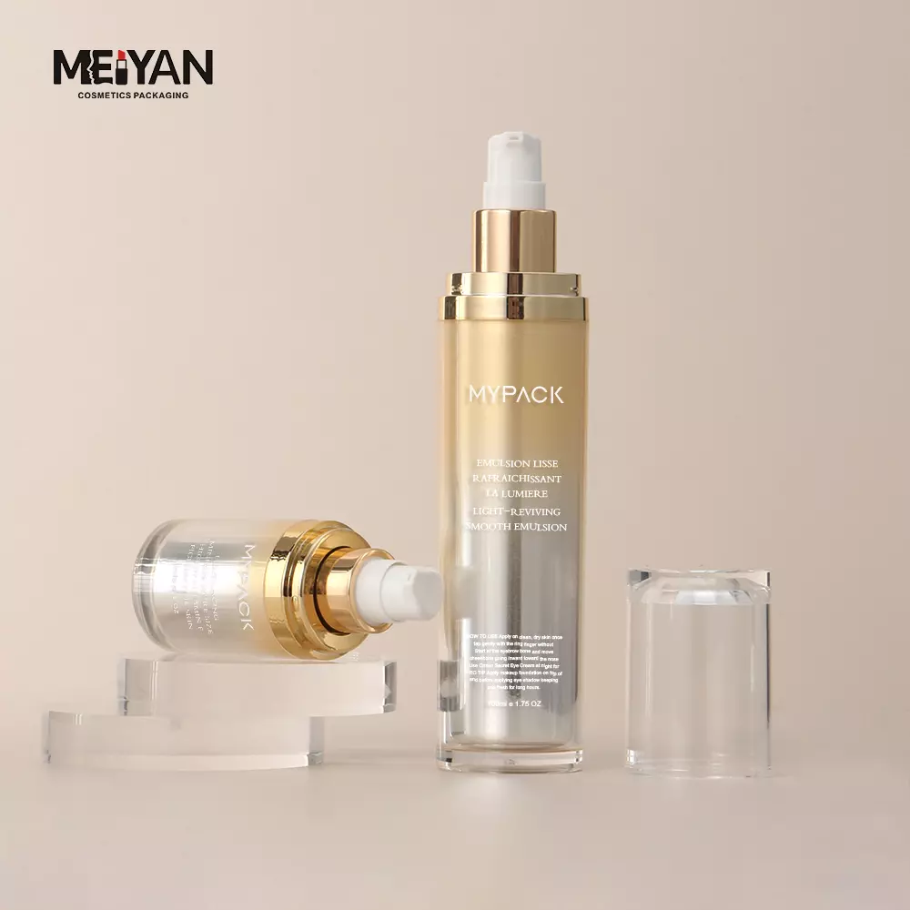 MYPACK custom refillable acrylic plastic cosmetic airless lotion bottle with round cap 15ml 30ml