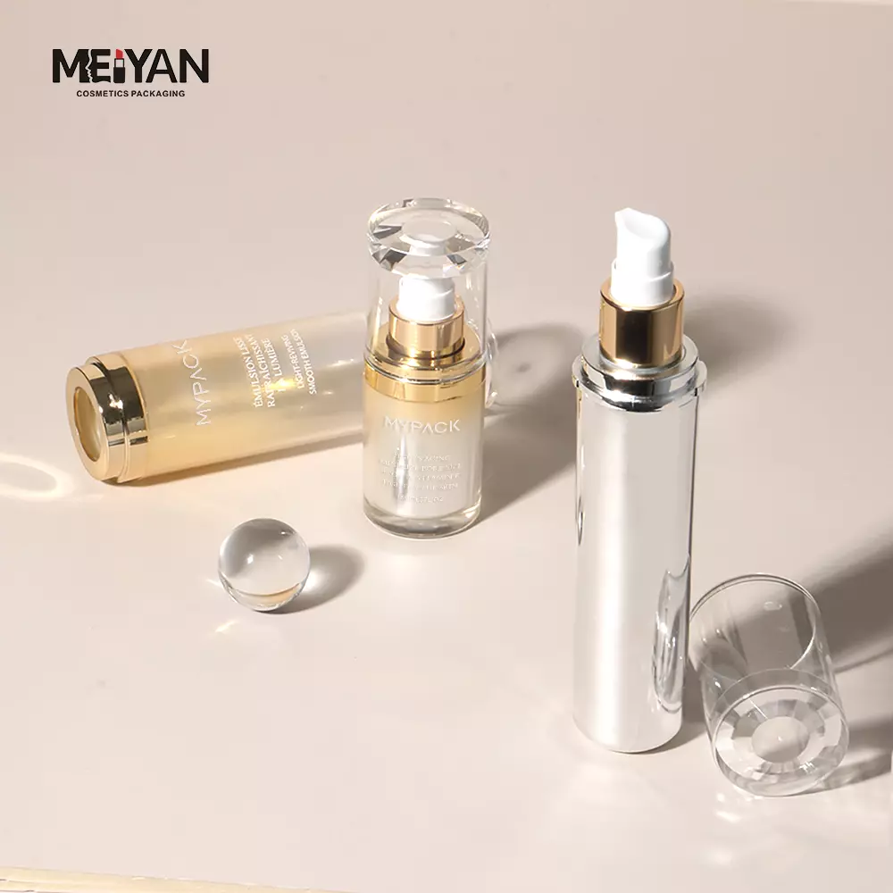 MYPACK custom refillable acrylic plastic cosmetic airless lotion bottle with round cap 15ml 30ml