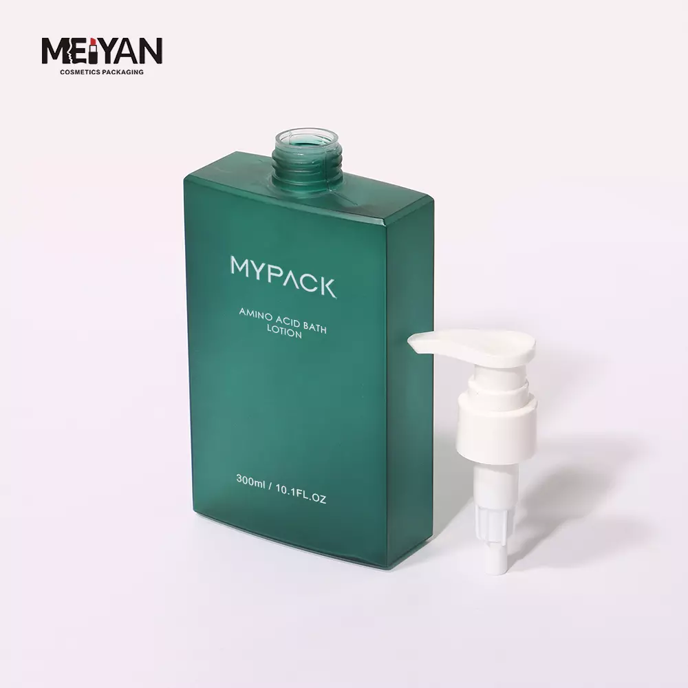 MYPACK luxury clear frosted green petg plastic 200ml 300ml 400ml flat square shampoo and conditioner body wash pump bottle