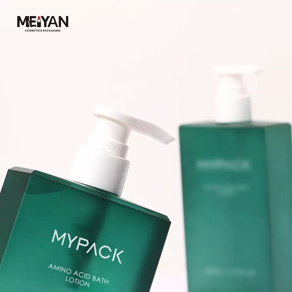 MYPACK luxury clear frosted green petg plastic 200ml 300ml 400ml flat square shampoo and conditioner body wash pump bottle