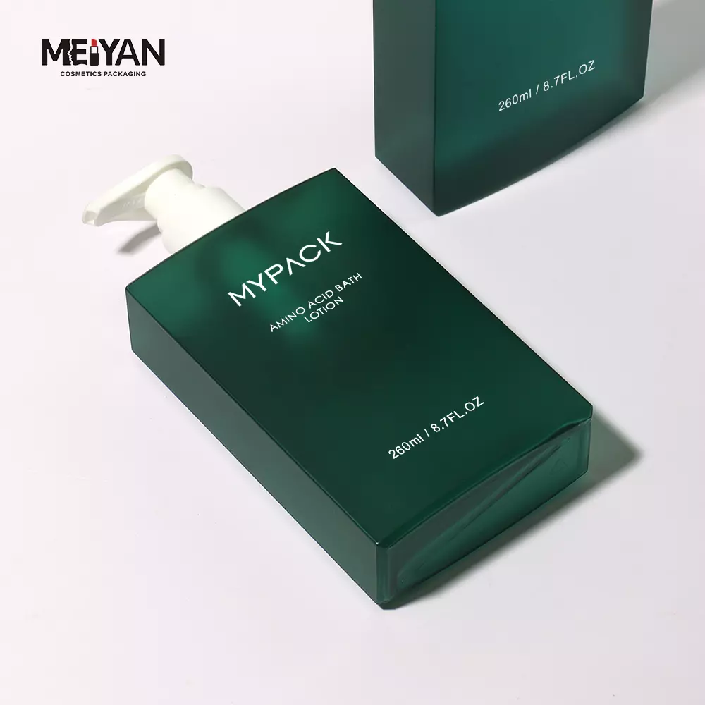 MYPACK custom petg green frosted square lotion pump shampoo bottle for hair shower gel conditioner 200ml 400ml