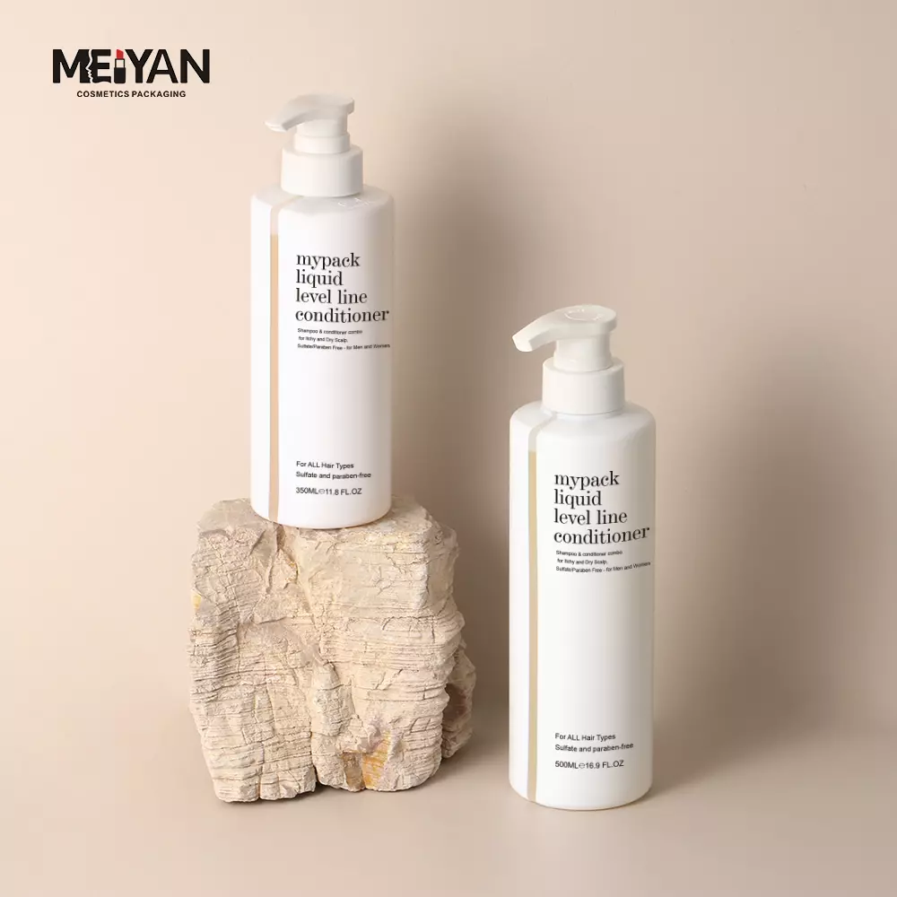 MYPACK luxury wholesale 10oz 250ml 300ml round flat shoulder hdpe empty plastic liquid level line body foam shampoo bottle white