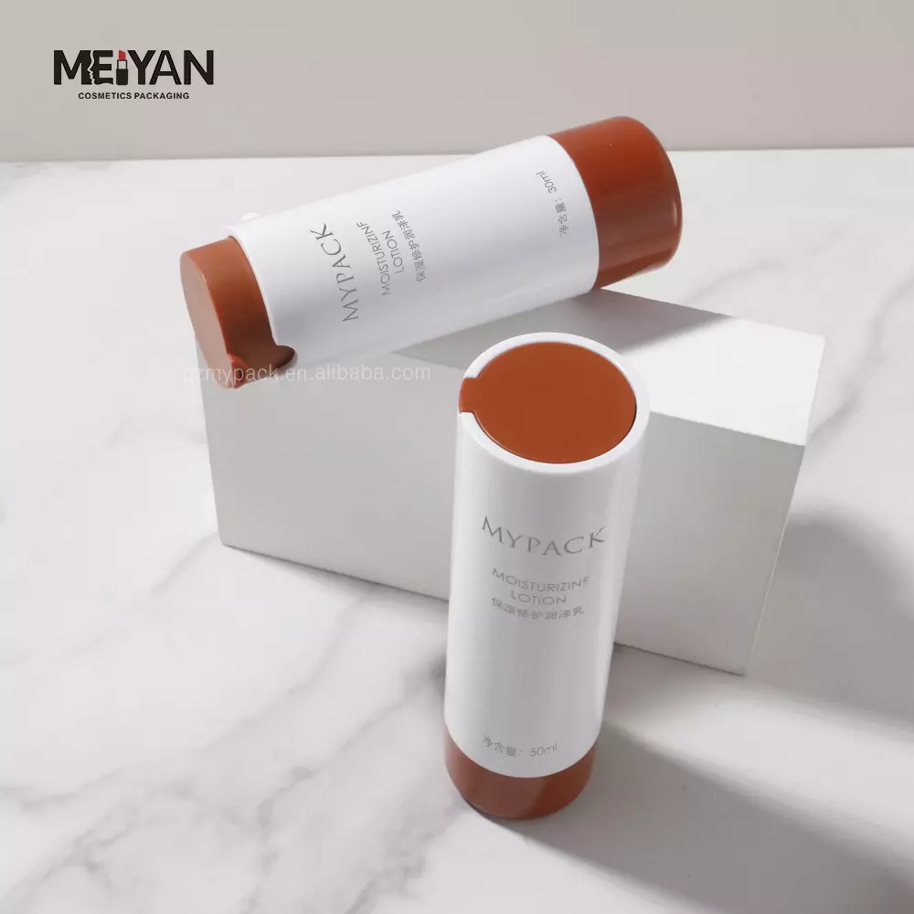 MYPACK custom 30ml 50ml ABS white brown round plastic refillable sunscreen hand cream moisturizer pumps bottles