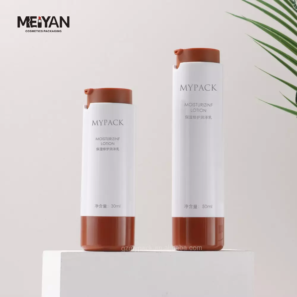 MYPACK custom 30ml 50ml ABS white brown round plastic refillable sunscreen hand cream moisturizer pumps bottles