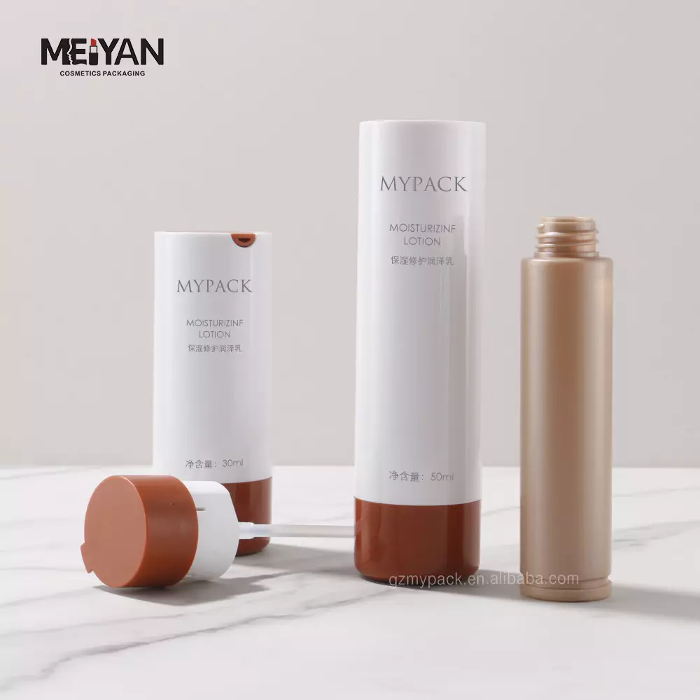 MYPACK custom 30ml 50ml ABS white brown round plastic refillable sunscreen hand cream moisturizer pumps bottles