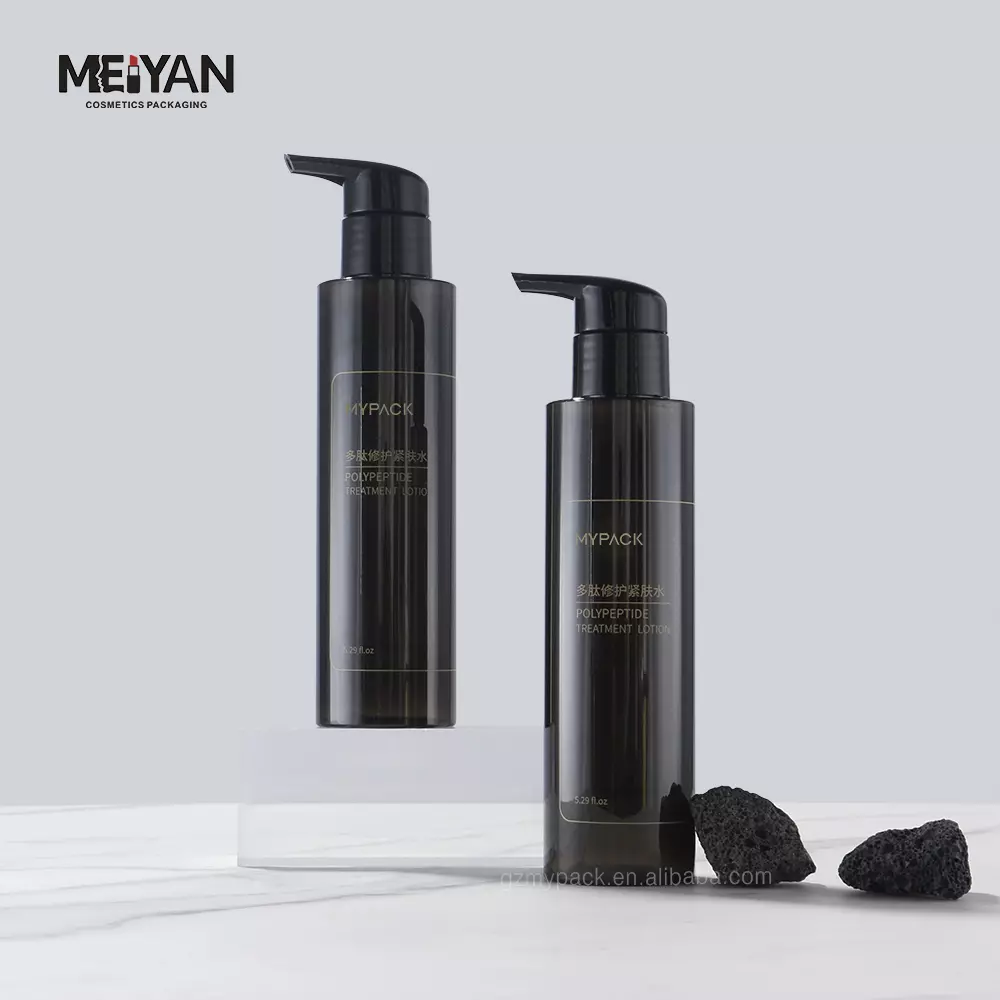 MYPACK black pet 150ml custom logo round cosmetic packaging plastic lotion hair oil lotion bottle with pump