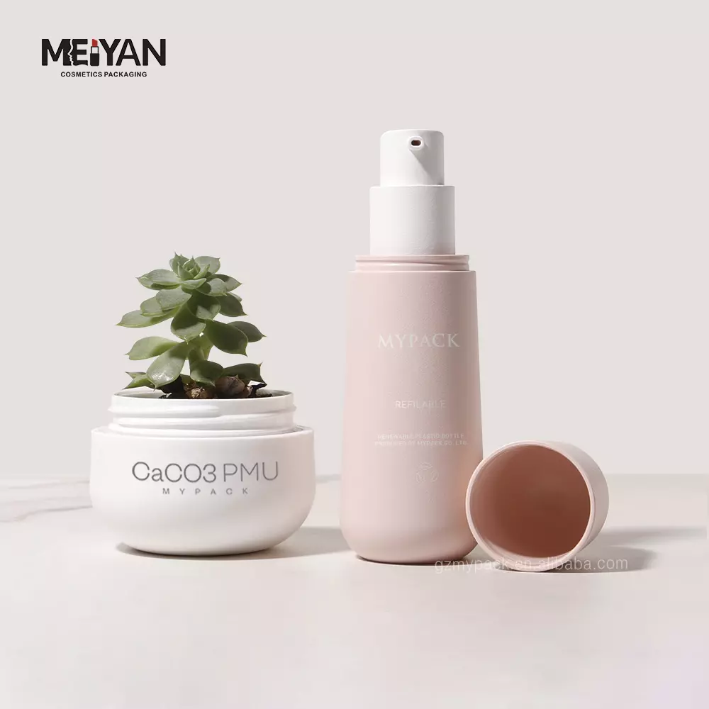 MYPACK custom unique matte white pink 30ml 50g 100g replaceable biodegradable eco friendly cosmetic bottle and jar sets