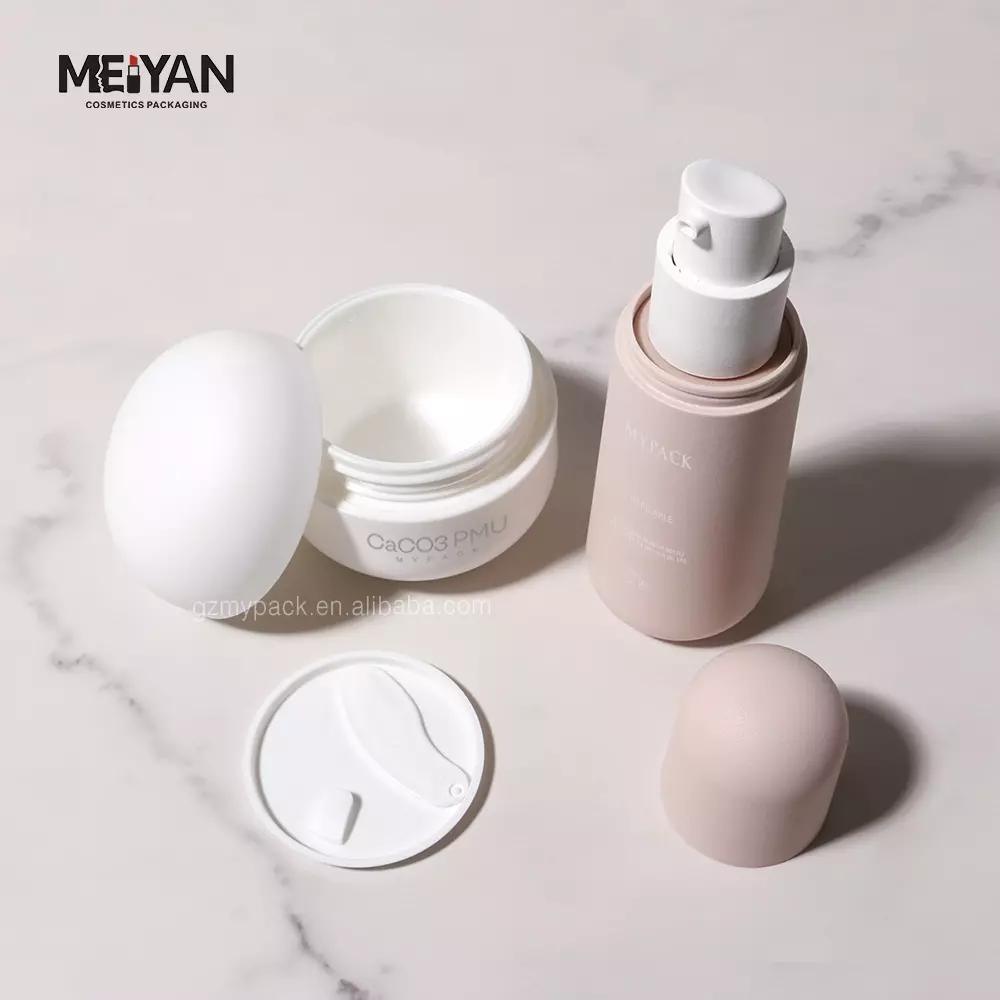 MYPACK custom unique matte white pink 30ml 50g 100g replaceable biodegradable eco friendly cosmetic bottle and jar sets