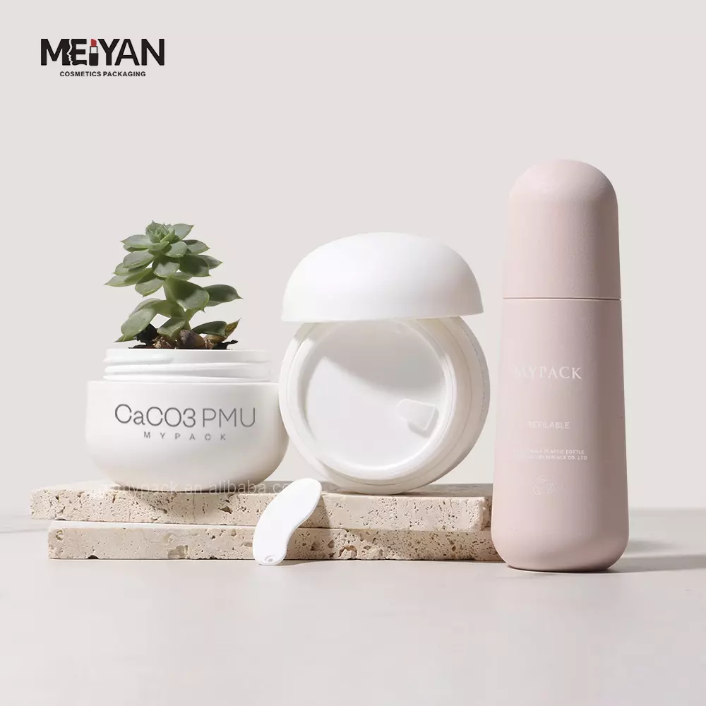 MYPACK custom unique matte white pink 30ml 50g 100g replaceable biodegradable eco friendly cosmetic bottle and jar sets