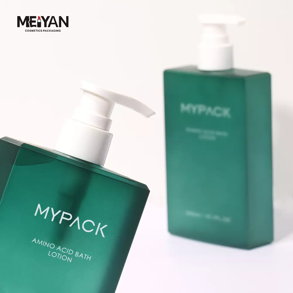 MYPACK eco friendly green frosted square petg plastic lotion shampoo pump bottle 300ml 400ml