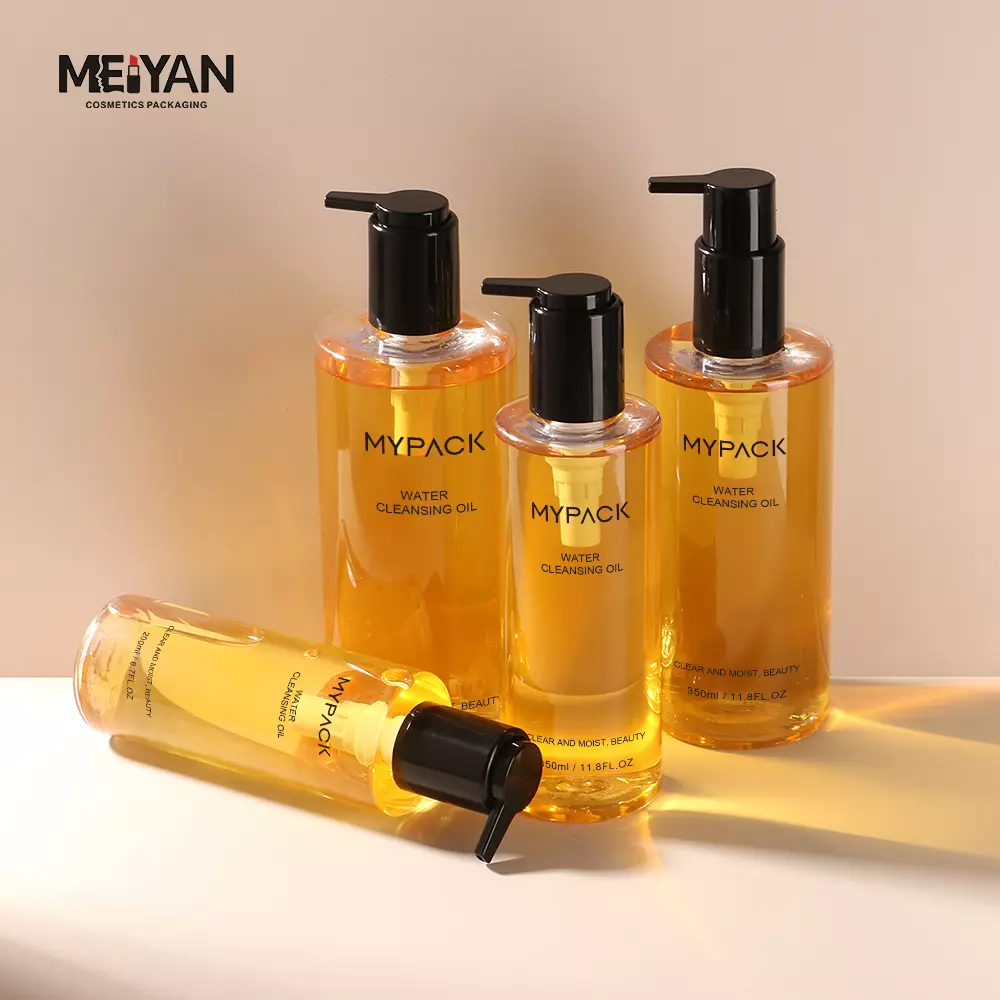 MYPACK luxury round clear pet transparent shampoo body wash liquid hand soap hair oil bottles with pump 200ml 300ml 500ml