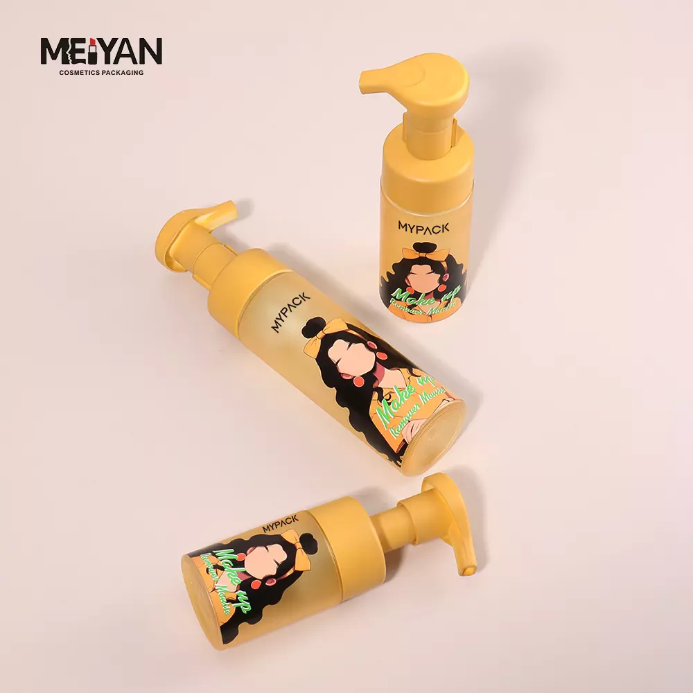 MYPACK new design pet clear frosted yellow 120ml 200ml 250ml round cylinder shampoo hand wash facial cleanser foam pump bottle