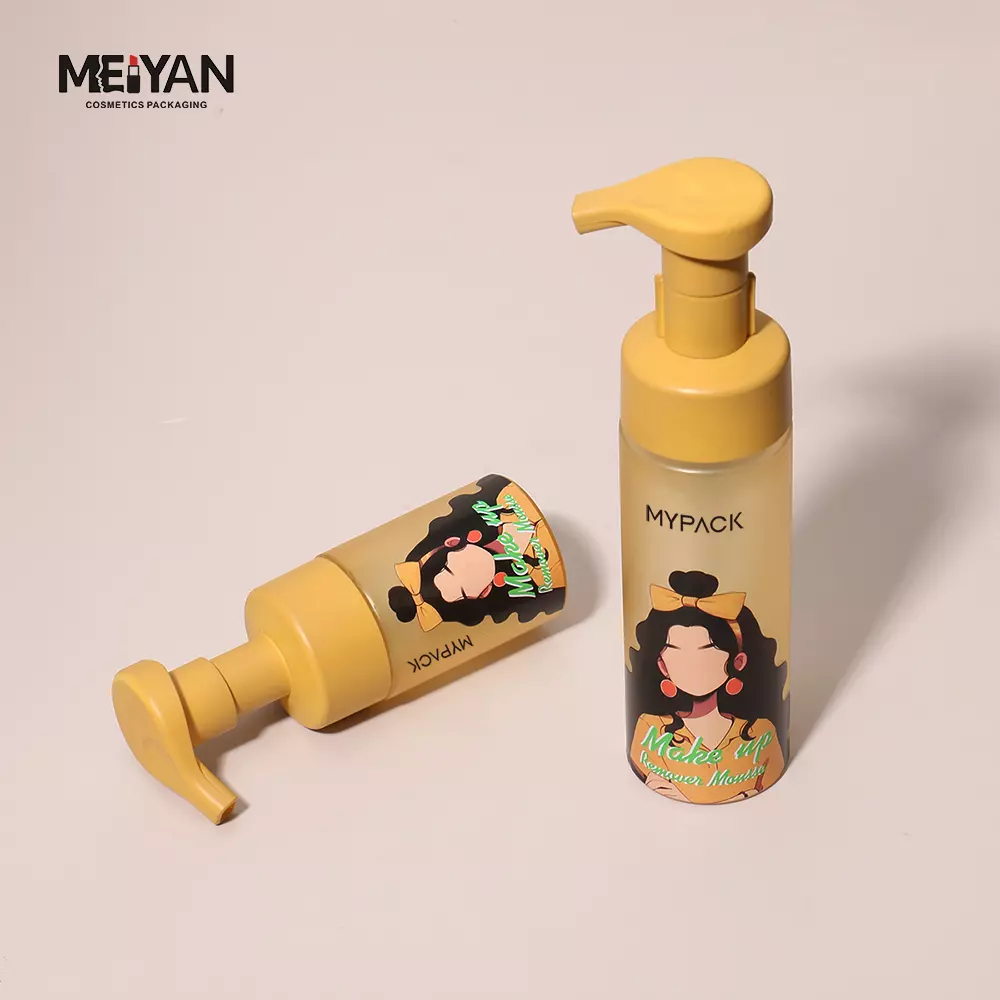 MYPACK new design pet clear frosted yellow 120ml 200ml 250ml round cylinder shampoo hand wash facial cleanser foam pump bottle