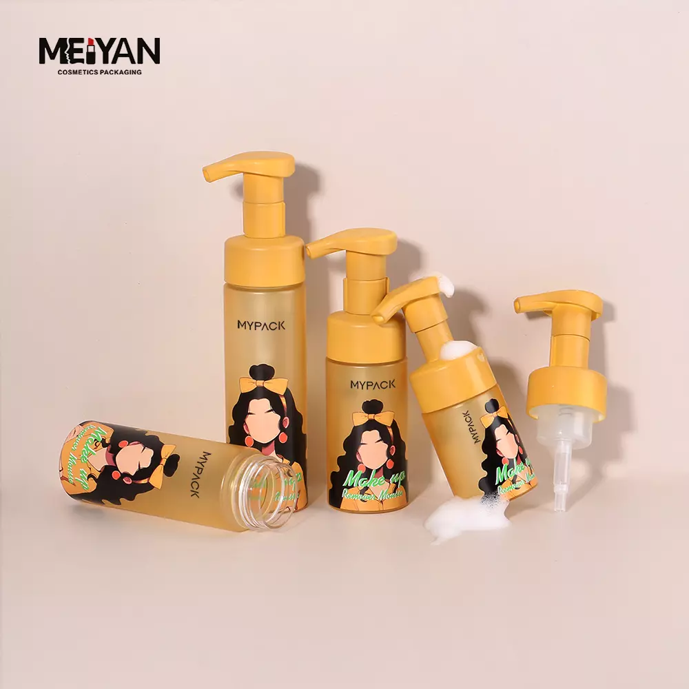 MYPACK new design pet clear frosted yellow 120ml 200ml 250ml round cylinder shampoo hand wash facial cleanser foam pump bottle