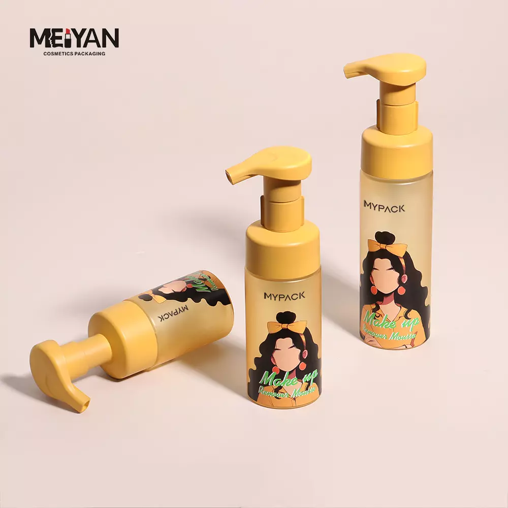 MYPACK new design pet clear frosted yellow 120ml 200ml 250ml round cylinder shampoo hand wash facial cleanser foam pump bottle