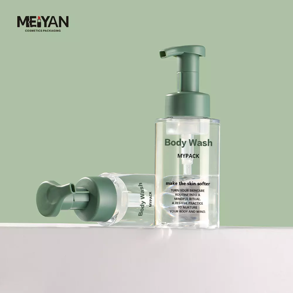 MYPACK luxury round custom empty clear pet transparent shampoo hand wash lotion foam soap pump bottle 100ml 200ml 300ml