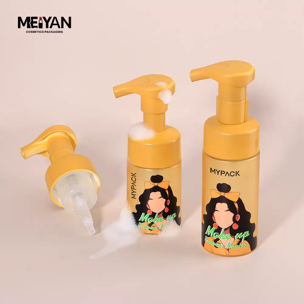 MYPACK new design pet clear frosted yellow 100ml 200ml 250ml round cylinder shampoo hand wash facial cleanser foam pump bottle