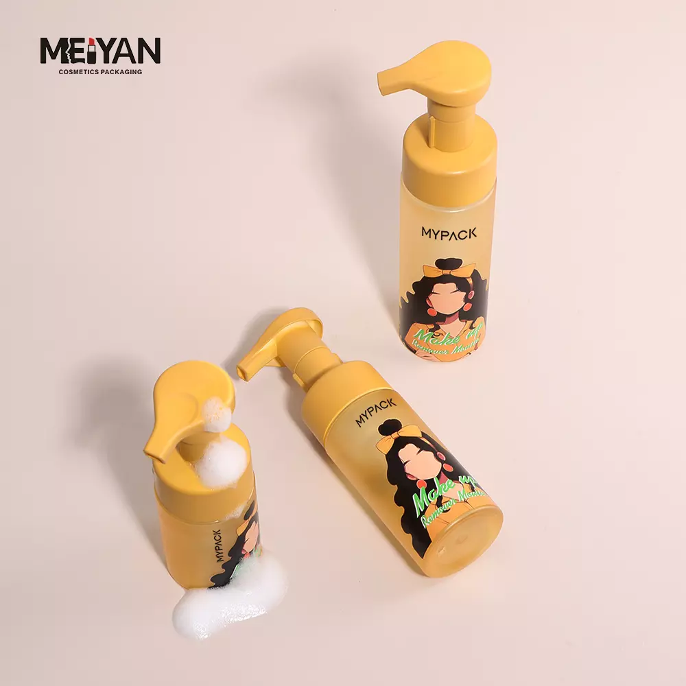 MYPACK new design pet clear frosted yellow 100ml 200ml 250ml round cylinder shampoo hand wash facial cleanser foam pump bottle