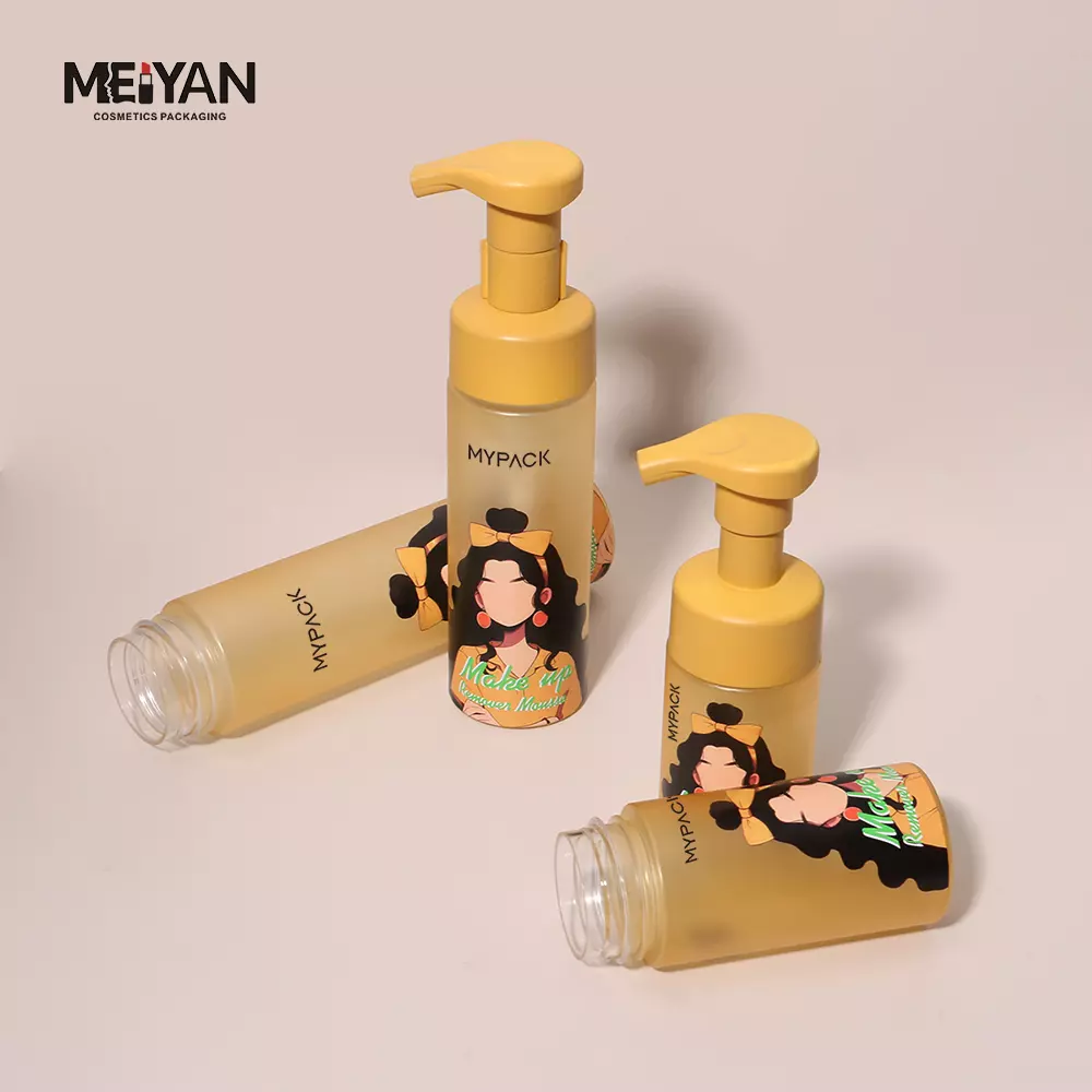 MYPACK new design pet clear frosted yellow 100ml 200ml 250ml round cylinder shampoo hand wash facial cleanser foam pump bottle