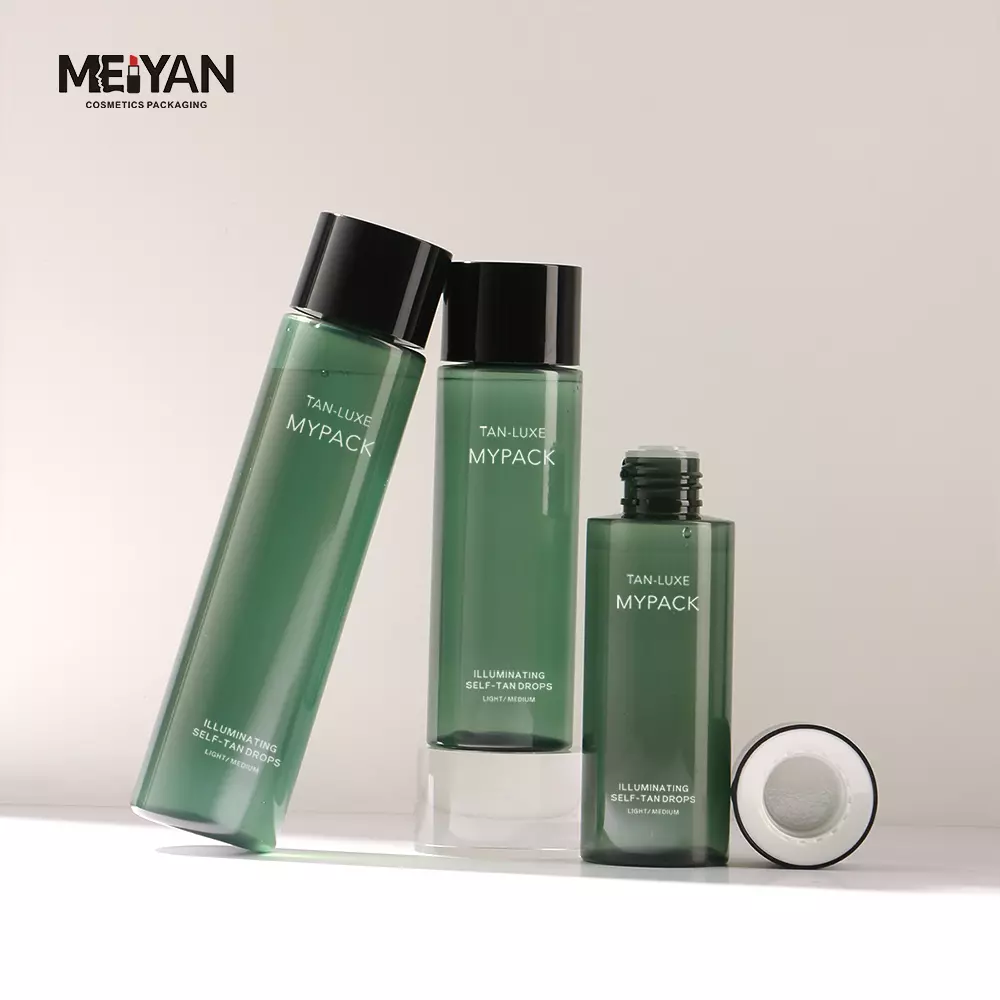 MYPACK custom round 100ml 120ml 180ml pet plastic clear green skincare lotion serum facial toner liquid bottle with screw cap