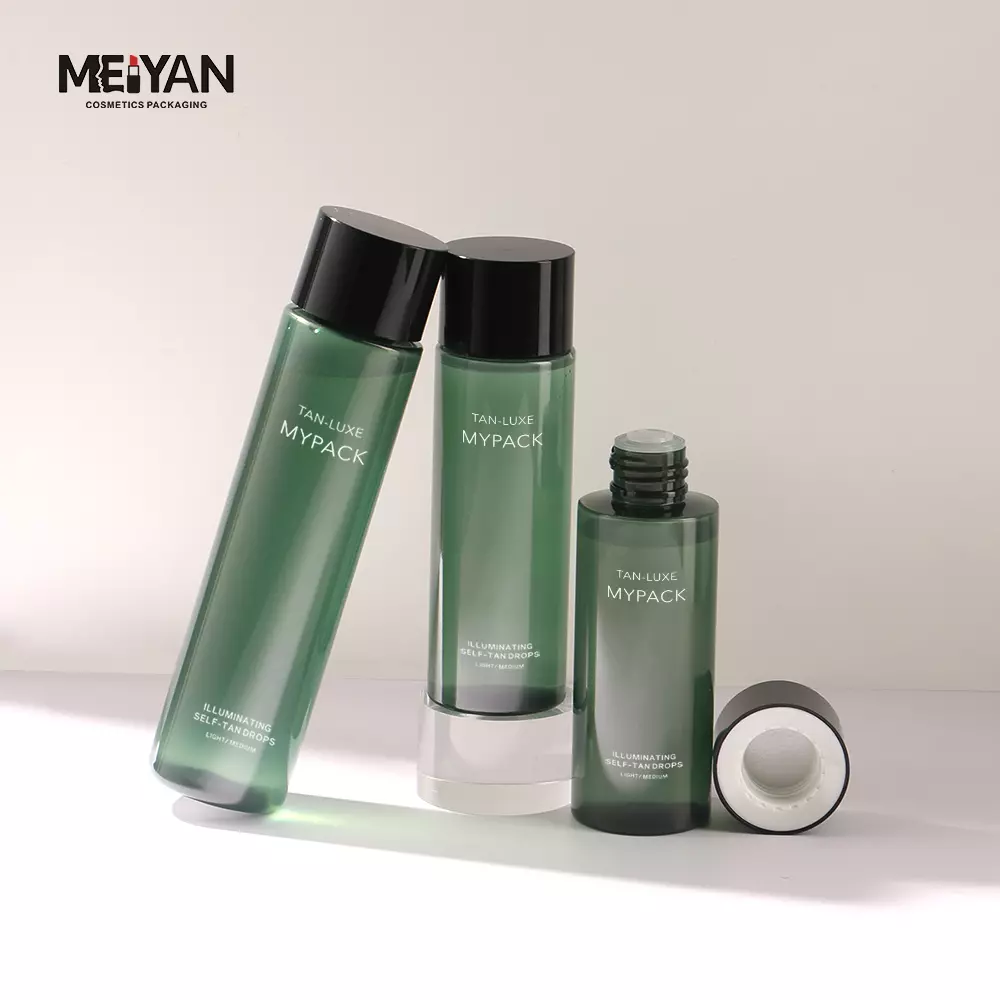 MYPACK custom round 100ml 120ml 180ml pet plastic clear green skincare lotion serum facial toner liquid bottle with screw cap