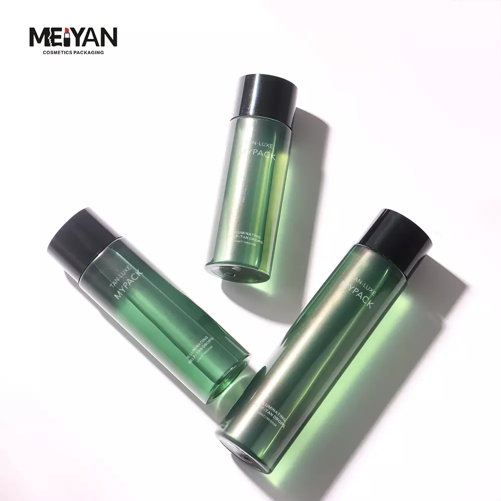 MYPACK custom round 100ml 120ml 180ml pet plastic clear green skincare lotion serum facial toner liquid bottle with screw cap