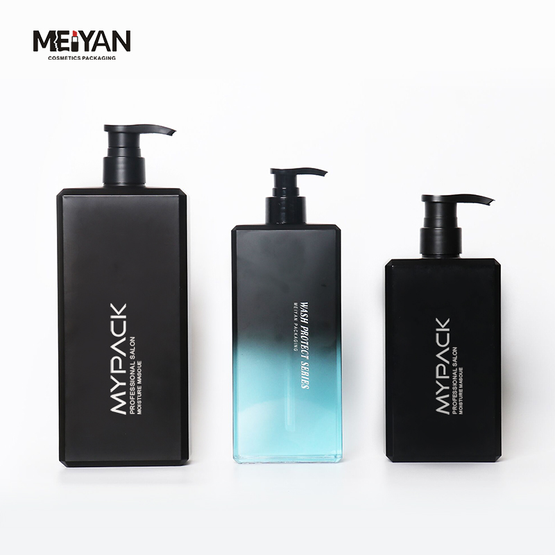 MYPACK luxury petg gradient blue black square plastic shampoo bottle shower gel and conditioner with pump 500ml 750ml