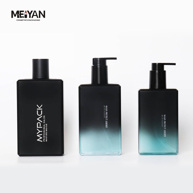 MYPACK luxury petg gradient blue black square plastic shampoo bottle shower gel and conditioner with pump 500ml 750ml