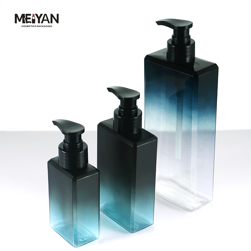 MYPACK luxury petg gradient blue black square plastic shampoo bottle shower gel and conditioner with pump 500ml 750ml