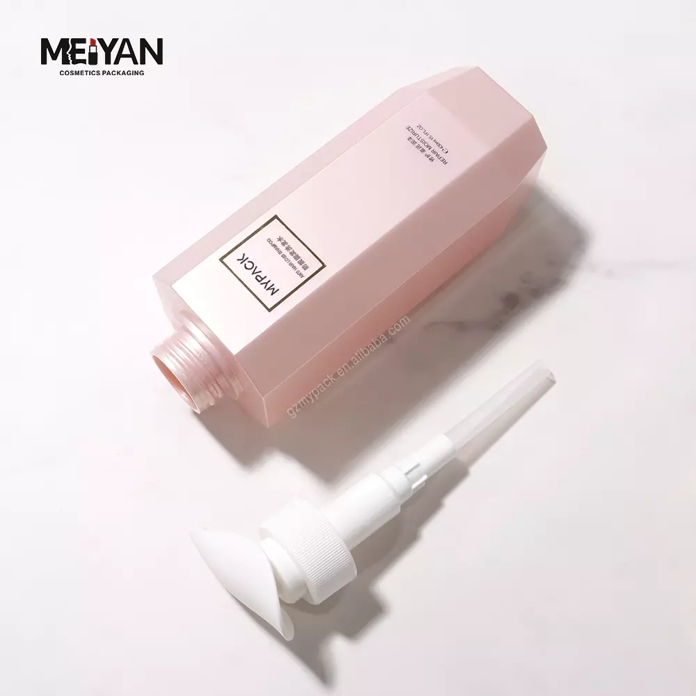 MYPACK recycled pink body wash bottle unique design PETG 400 ml plastic body wash shampoo lotion pump bottle