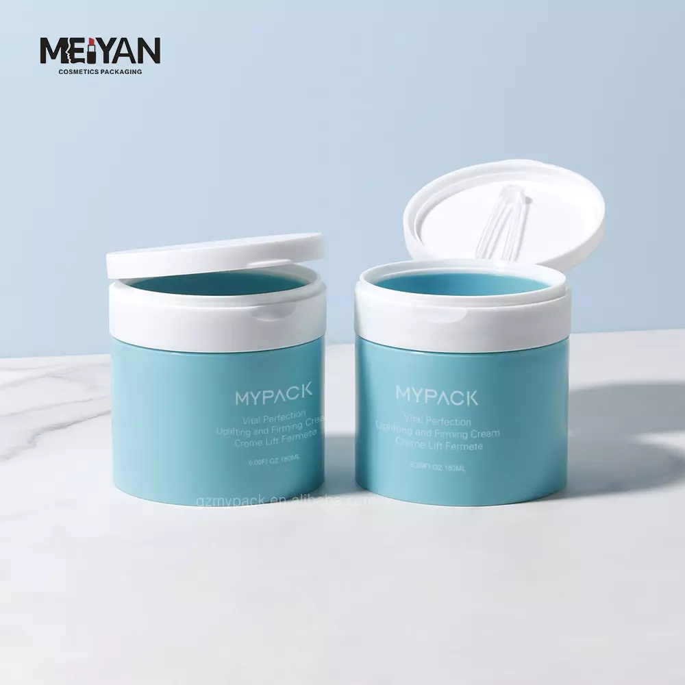 MYPACK matte bule 180ml double wall empty pp plastic cosmetic scrub cream toner pads cleansing balm jar with tweezer