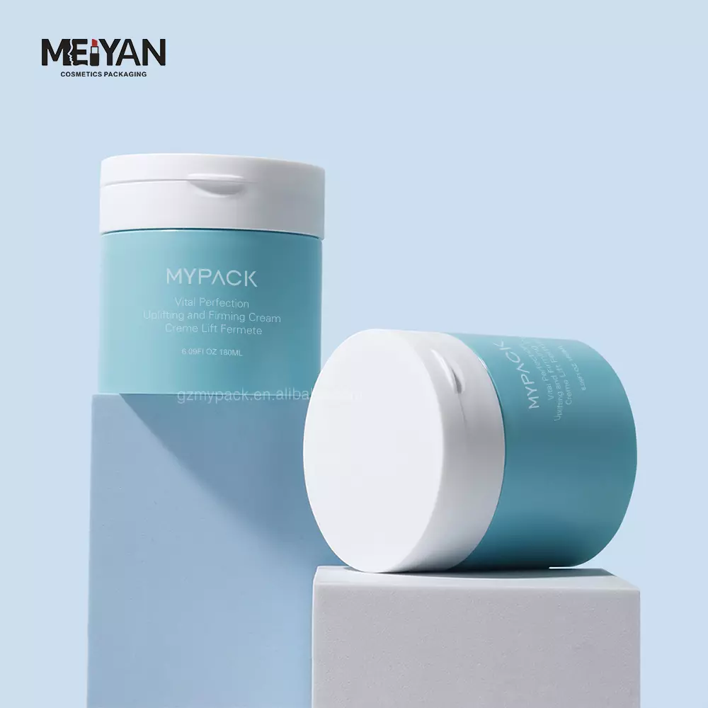 MYPACK matte bule 180ml double wall empty pp plastic cosmetic scrub cream toner pads cleansing balm jar with tweezer