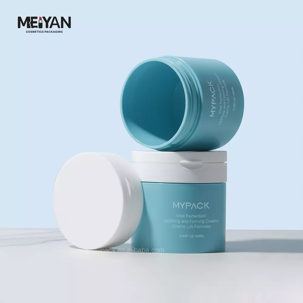 MYPACK matte bule 180ml double wall empty pp plastic cosmetic scrub cream toner pads cleansing balm jar with tweezer