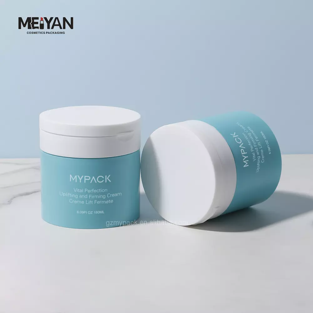 MYPACK matte bule 180ml double wall empty pp plastic cosmetic scrub cream toner pads cleansing balm jar with tweezer