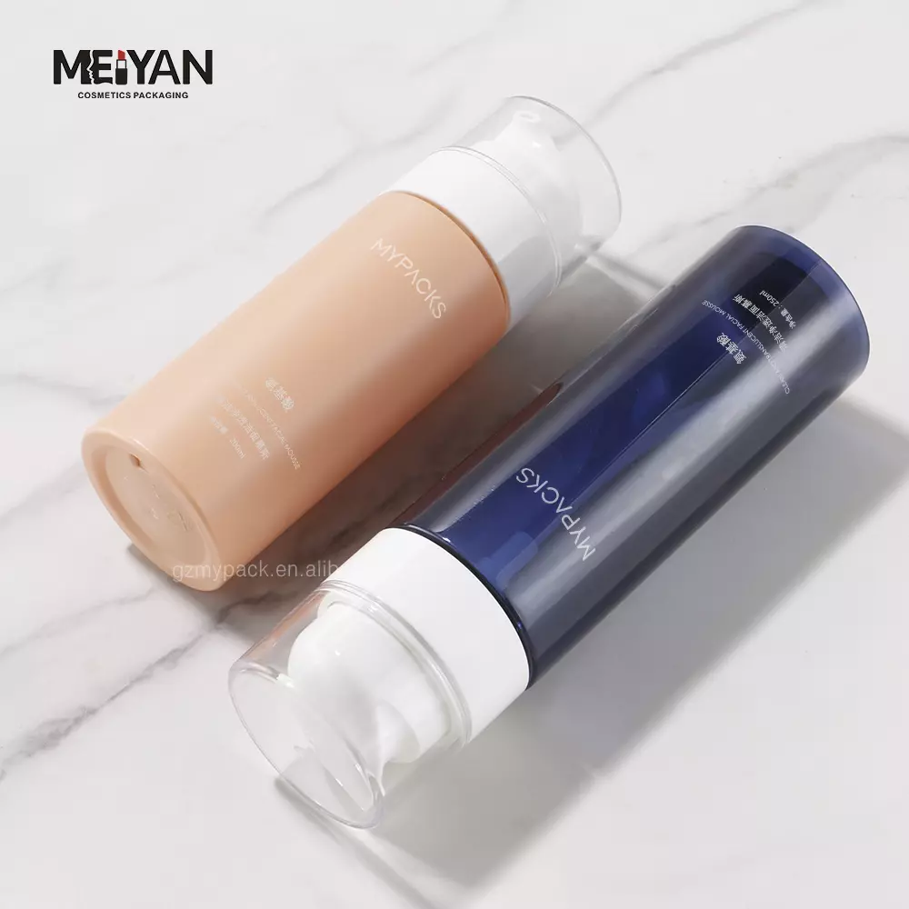 MYPACK customized round blue pink pet empty hand soap bottle shampoo shower gel dispenser 200ml 250ml