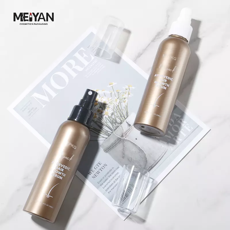 MYPACK round matte gold 100ml pet plastic bottle spray customized cosmetic bottles with sprayer