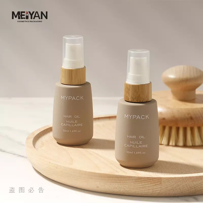 MYPACK suede luxury soft rubber touch customized PETG oil serum cosmetic packaging brown dropper bottle 50ml 60ml