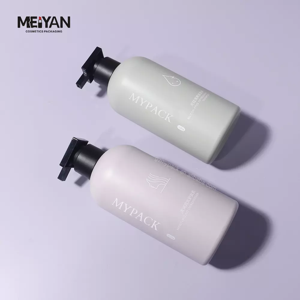 MYPACK 400ml unique shaped round shoulder cosmetic bottle matte finish pet plastic cosmetic bottle with pump cap