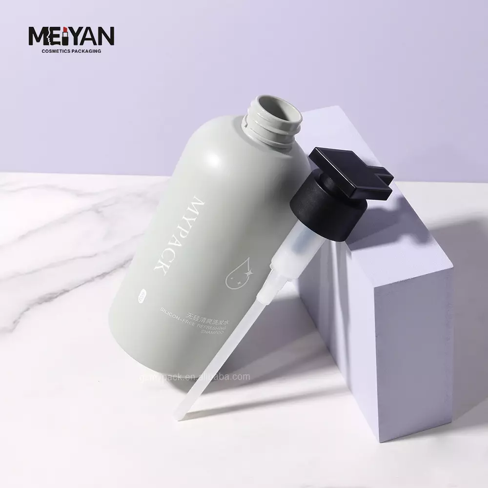 MYPACK 400ml unique shaped round shoulder cosmetic bottle matte finish pet plastic cosmetic bottle with pump cap