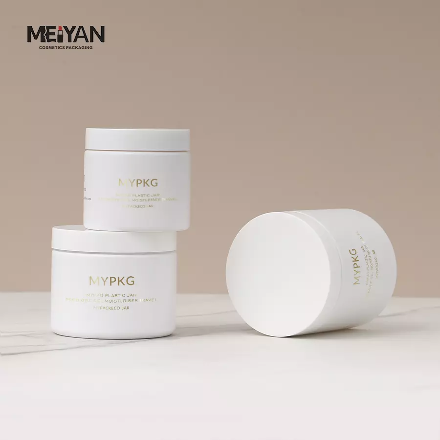 MYPACK customized matte white pet plastic round facial mask skincare cosmetic cream jar with lid 30g 60g 120g