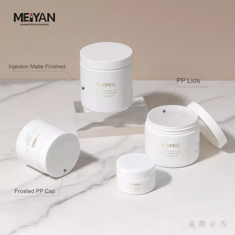 MYPACK customized matte white pet plastic round facial mask skincare cosmetic cream jar with lid 30g 60g 120g