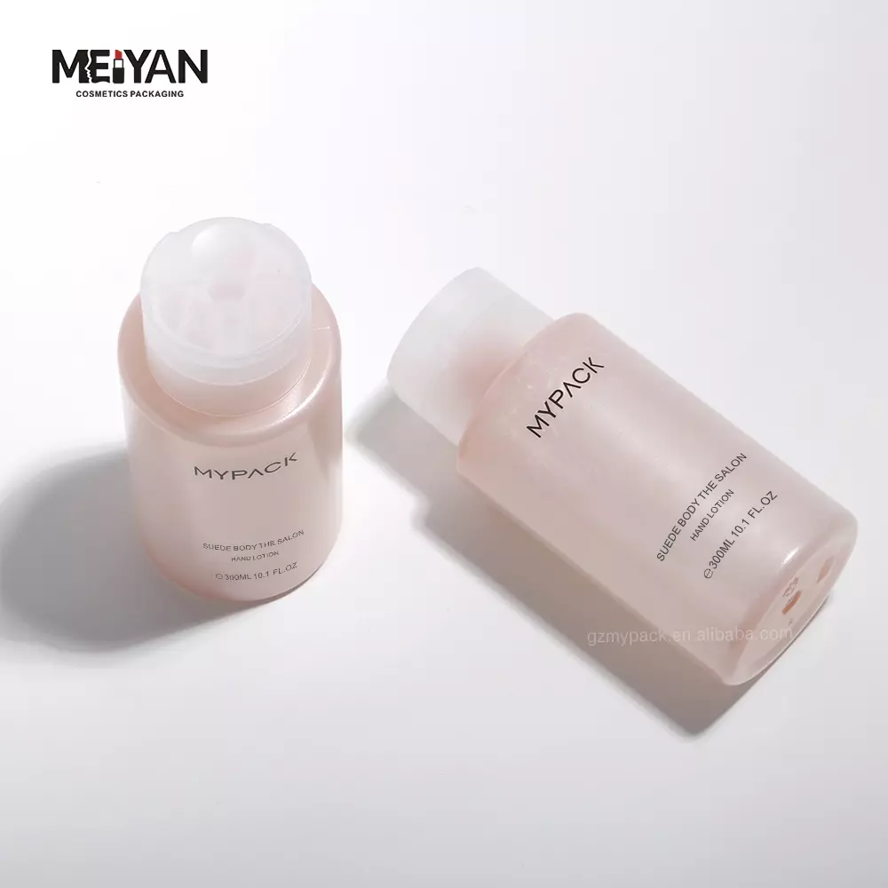 MYPACK luxury beauty clear frosted body hand lotion shower gel shampoo cleanser hair oil packaging pink squeeze bottle 300ml