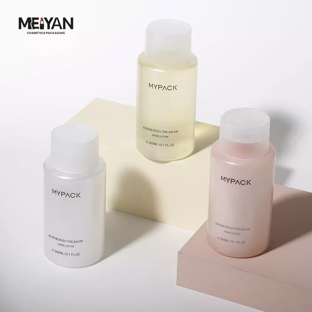 MYPACK luxury beauty clear frosted body hand lotion shower gel shampoo cleanser hair oil packaging pink squeeze bottle 300ml