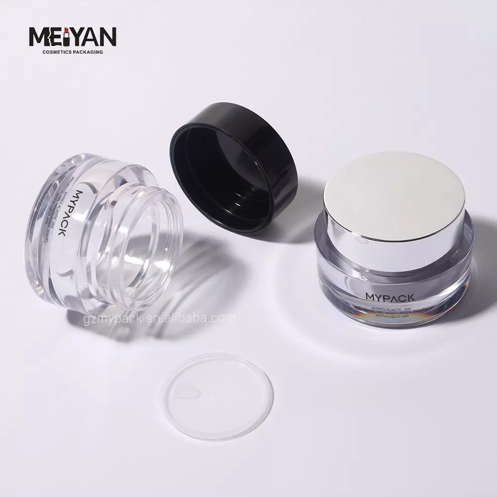 MYPACK custom empty double wall clear skincare round cosmetic acrylic cream jar container 50ml