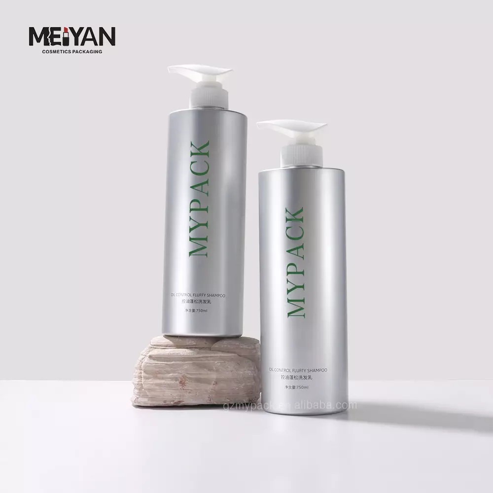 MYPACK custom sliver round empty pet plastic body wash and shampoo plastic bottle with pump 750ml