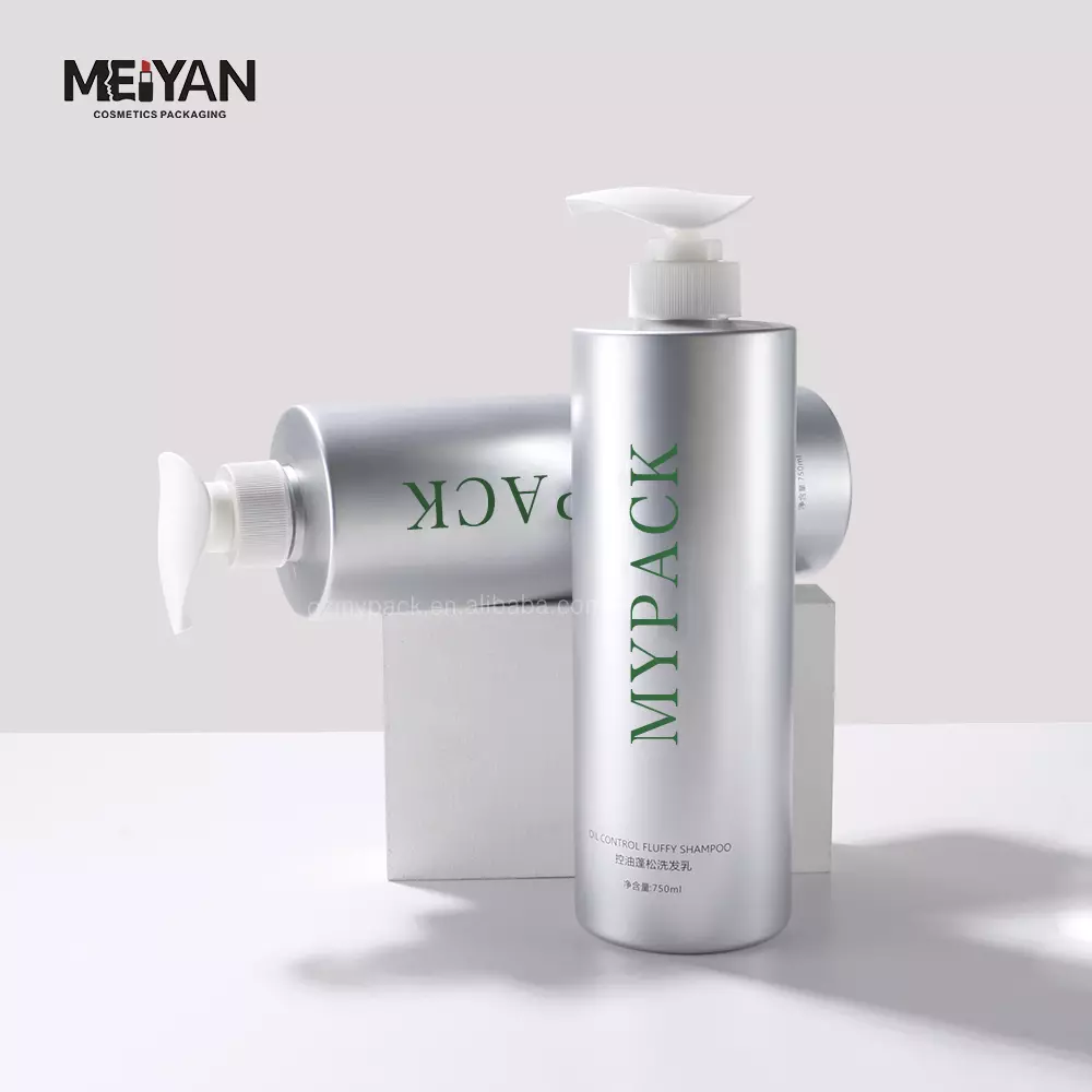 MYPACK custom sliver round empty pet plastic body wash and shampoo plastic bottle with pump 750ml