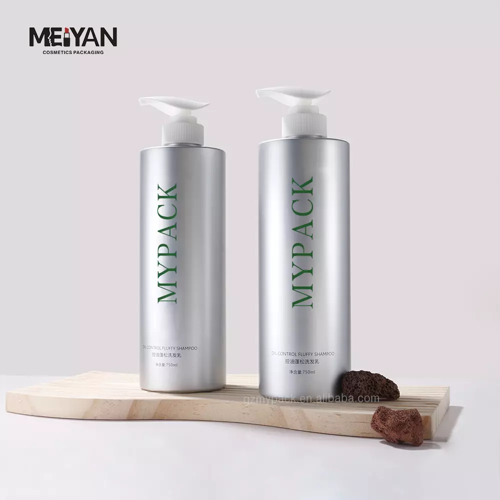 MYPACK custom sliver round empty pet plastic body wash and shampoo plastic bottle with pump 750ml