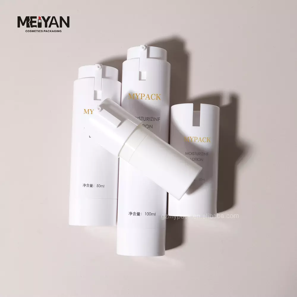 MYPACK luxury ABS 30ml 100ml white replaceable skincare serum essential oil plastic airless pump bottle for cosmetic packaging