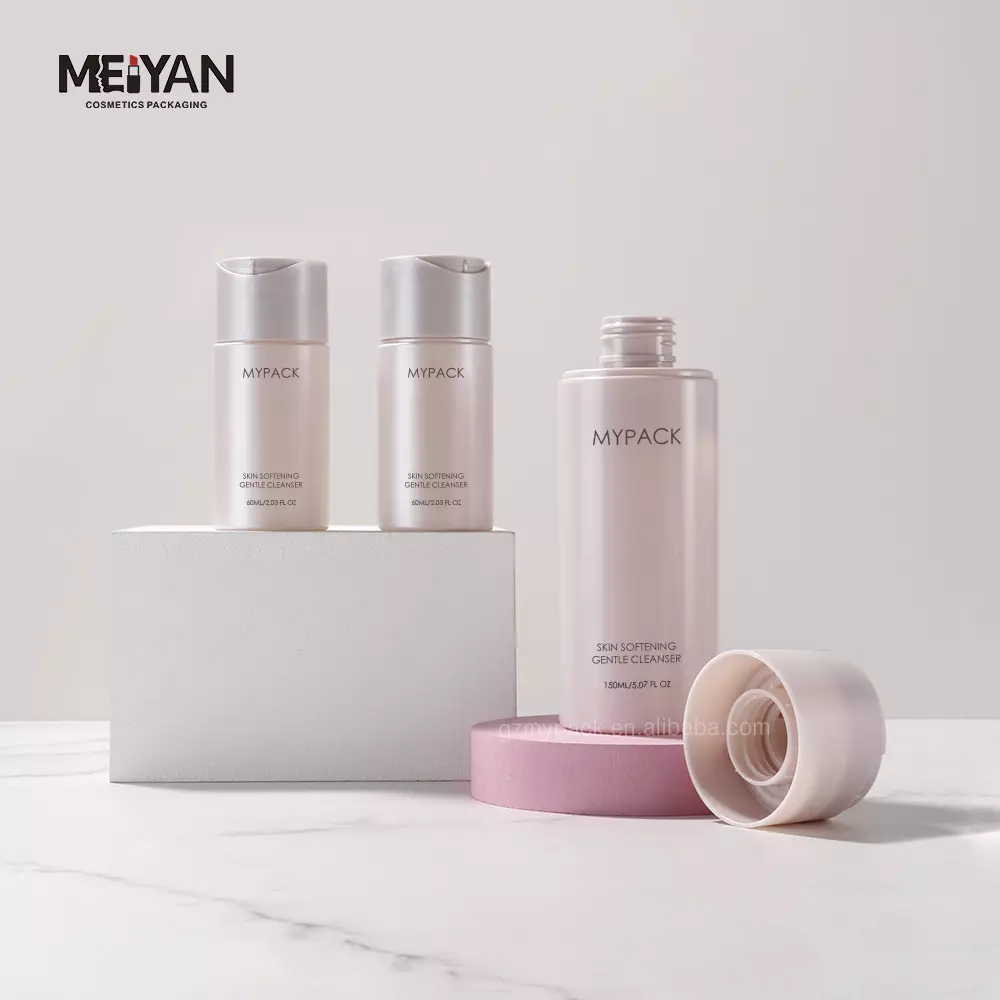 MYPACK custom empty round pearl pink squeeze 60ml 100ml travel size shampoo and conditioner bottles with disc cap